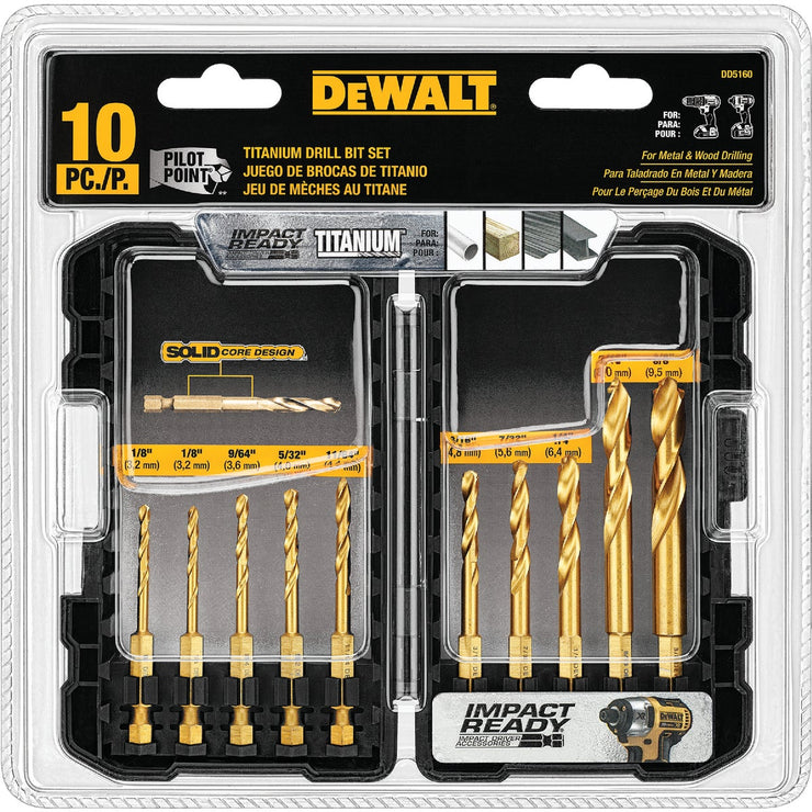 Image of DeWalt Impact Ready 10-Piece Titanium Hex Shank Drill Bit Set, 1/8 In. thru 3/8 In.