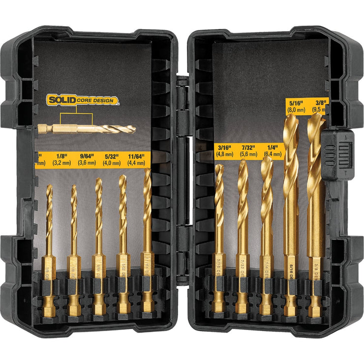 Image of DeWalt Impact Ready 10-Piece Titanium Hex Shank Drill Bit Set, 1/8 In. thru 3/8 In.