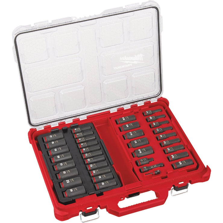 Image of Milwaukee SHOCKWAVE Standard/Metric 3/8 In. Drive 6-Point Deep Impact Driver Set with PACKOUT Organizer (36-Piece)