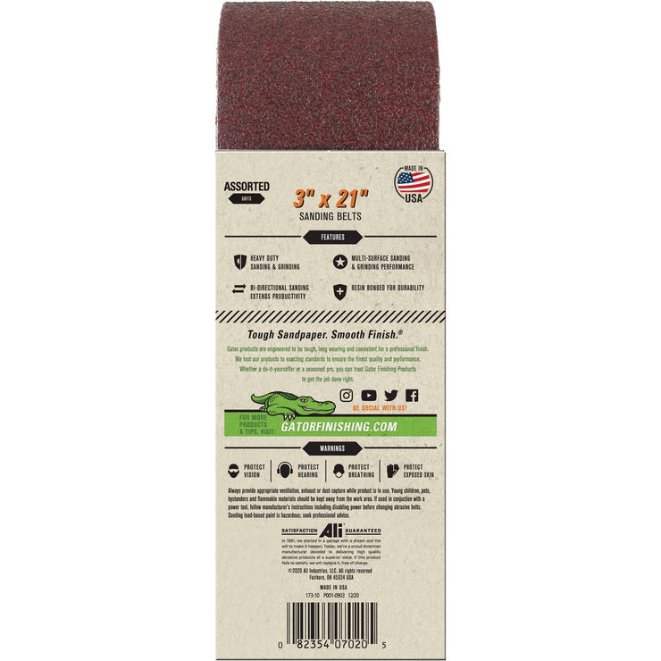 Image of Gator 3 In. x 21 In. 50/80/120 Grit Sanding Belt (5-Pack)