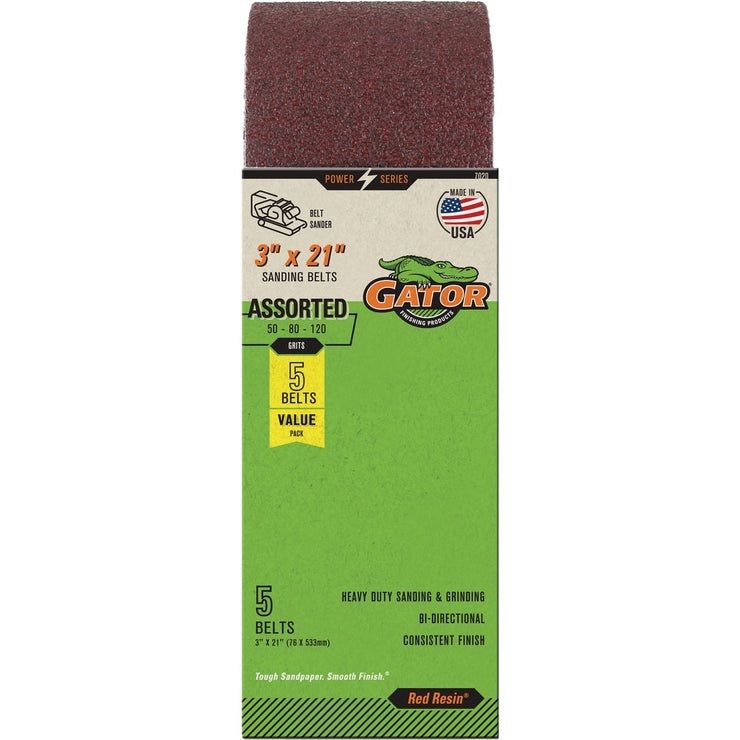 Image of Gator 3 In. x 21 In. 50/80/120 Grit Sanding Belt (5-Pack)