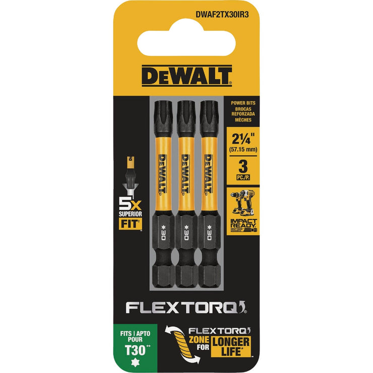 Image of DEWALT FlexTorq 2 In. T30 TORX Impact Screwdriver Bit (3-Pack)