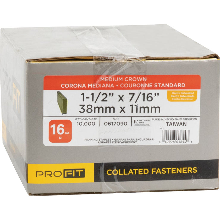 Image of Pro-Fit 7/16 In. x 1-1/2 In. 16-Gauge Electrogalvanized Crown Staple (10,000 Ct.)