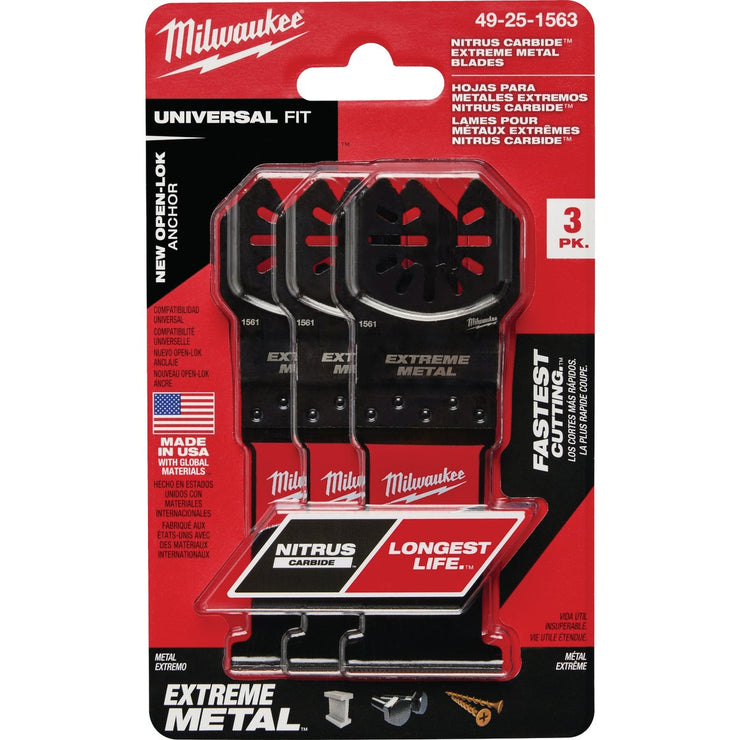 Image of Milwaukee NITRUS CARBIDE 1-3/8 In. Extreme Metal Universal Fit OPEN-LOK Oscillating Blade (3-Pack)
