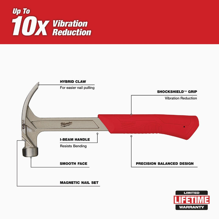 Image of Milwaukee 16 Oz. Smooth-Face Rip Claw Hammer with Steel Handle