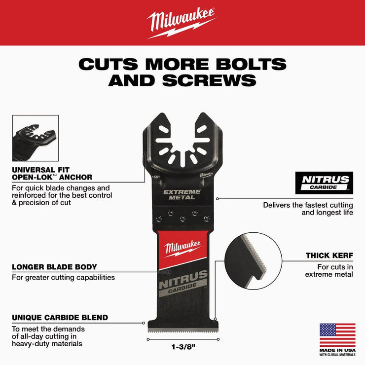 Image of Milwaukee NITRUS CARBIDE 1-3/8 In. Extreme Metal Universal Fit OPEN-LOK Oscillating Blade (5-Pack)