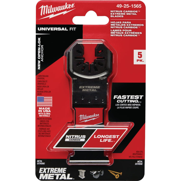 Image of Milwaukee NITRUS CARBIDE 1-3/8 In. Extreme Metal Universal Fit OPEN-LOK Oscillating Blade (5-Pack)