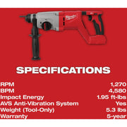 Image of Milwaukee M18 Brushless 1 In. SDS-Plus D-Handle Cordless Rotary Hammer (Tool Only)