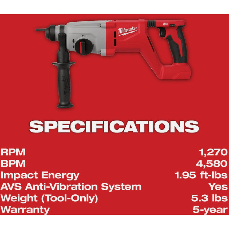 Image of Milwaukee M18 Brushless 1 In. SDS-Plus D-Handle Cordless Rotary Hammer (Tool Only)
