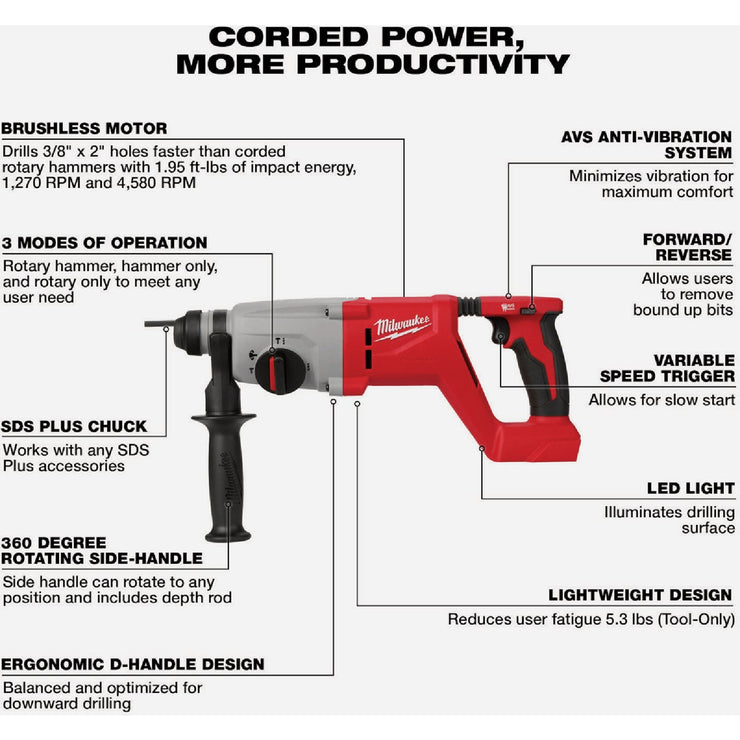 Image of Milwaukee M18 Brushless 1 In. SDS-Plus D-Handle Cordless Rotary Hammer (Tool Only)
