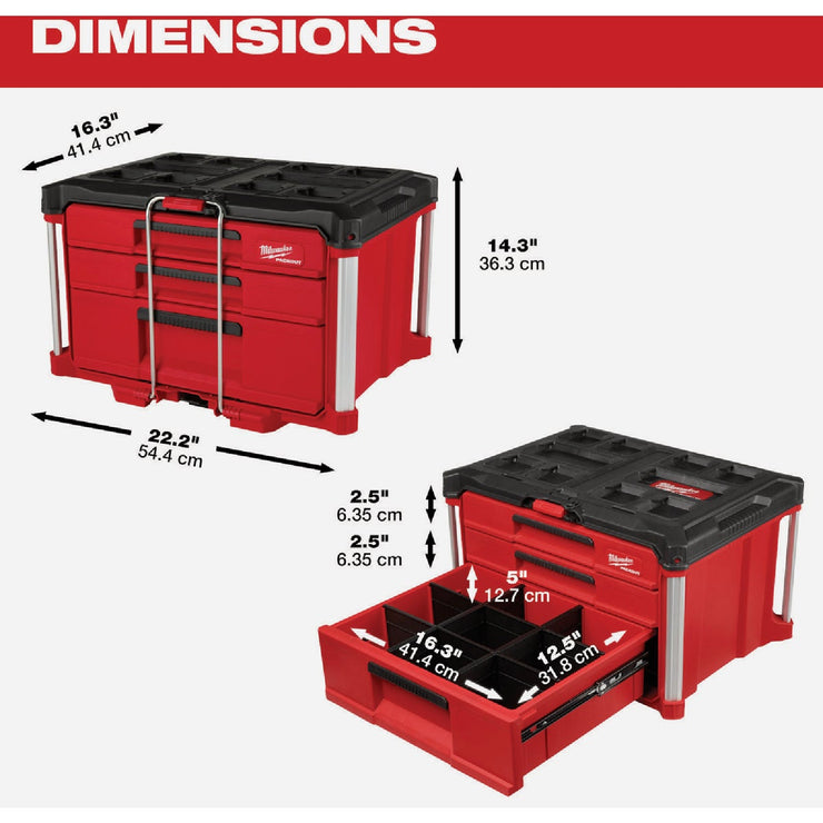 Image of Milwaukee PACKOUT Multi-Depth 3-Drawer Tool Box, 50 Lb. Capacity