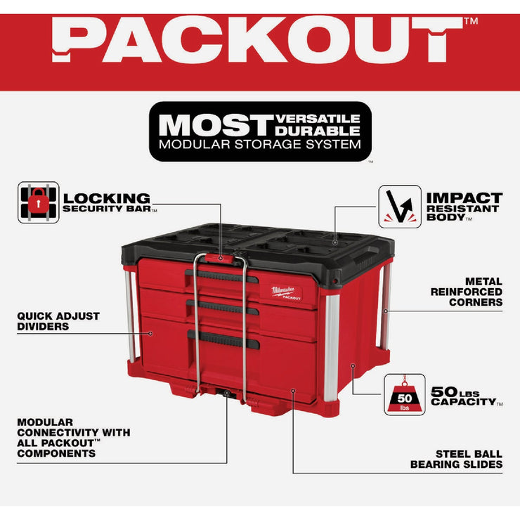 Image of Milwaukee PACKOUT Multi-Depth 3-Drawer Tool Box, 50 Lb. Capacity