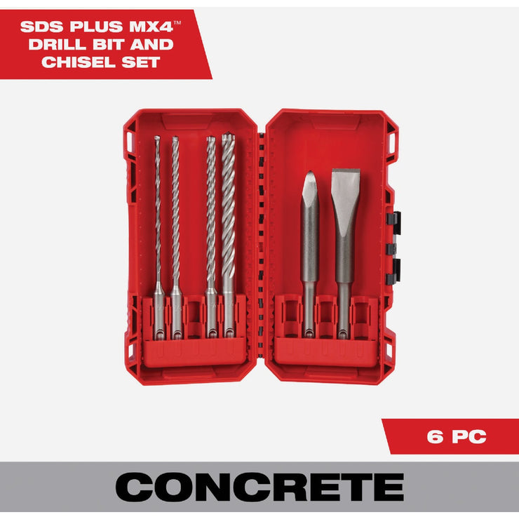 Image of Milwaukee 6-Piece SDS Plus MX4 4-Cutter & Chisel Kit