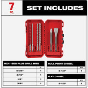 Image of Milwaukee 6-Piece SDS Plus MX4 4-Cutter & Chisel Kit
