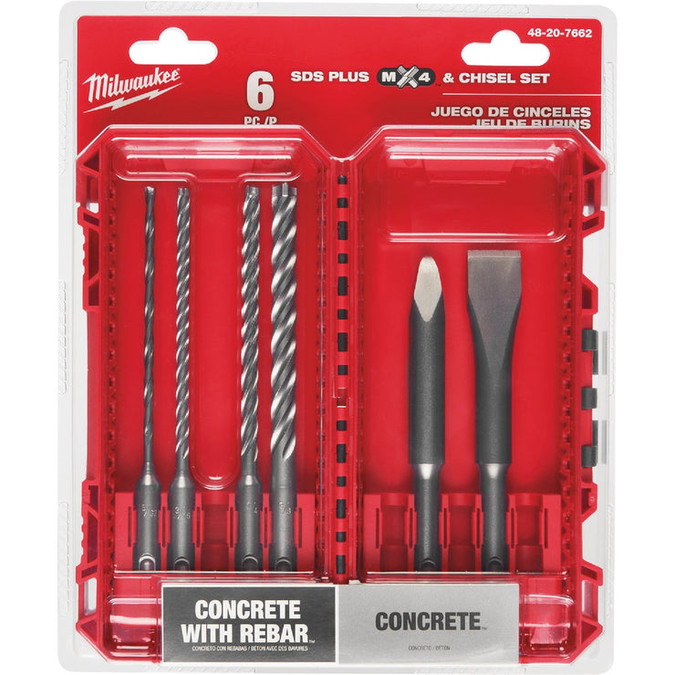 Image of Milwaukee 6-Piece SDS Plus MX4 4-Cutter & Chisel Kit