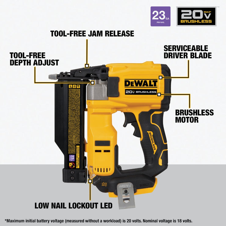 Image of DEWALT ATOMIC 20V MAX 23-Gauge Brushless Cordless Pin Nailer (Tool Only)