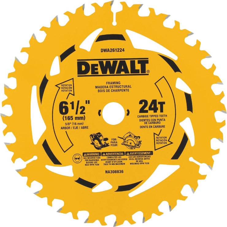 Image of DEWALT 6 1/2 In. 24-Tooth Framing Circular Saw Blade