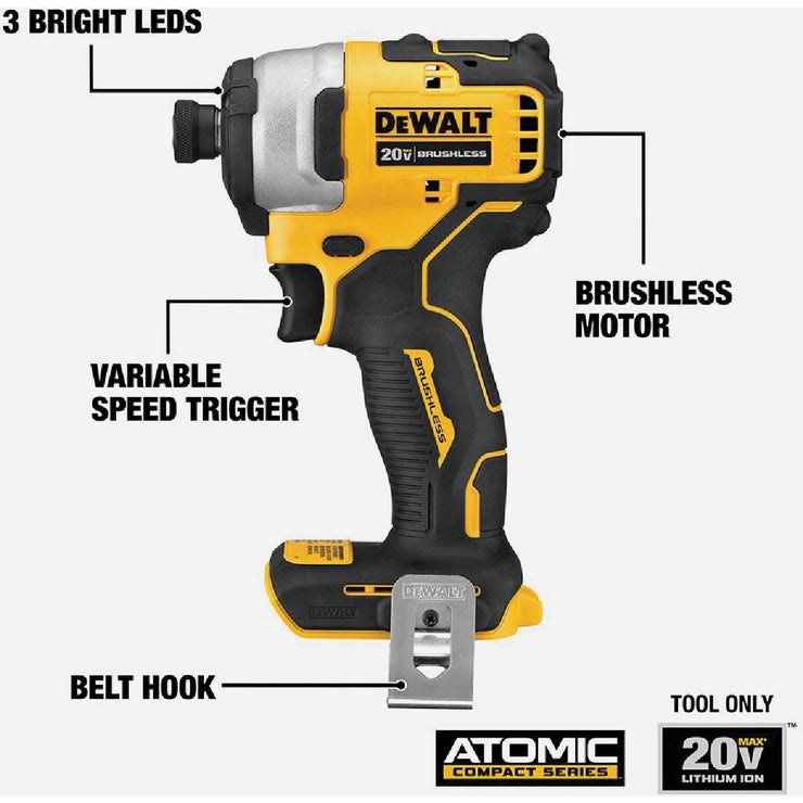 Image of DEWALT ATOMIC 20V MAX Brushless 1/4 In. Compact Cordless Impact Driver Kit with 2.0 Ah Battery & Charger
