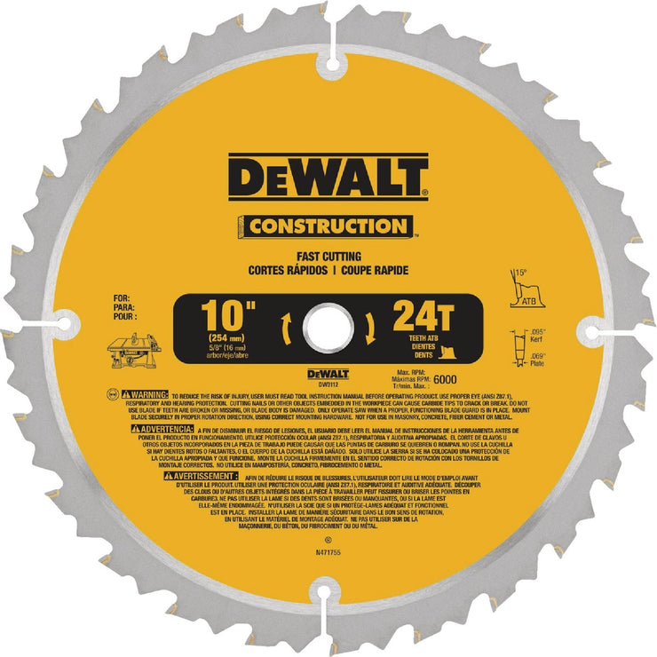 Image of DEWALT 10 In. 24-Tooth Circular Saw Blade