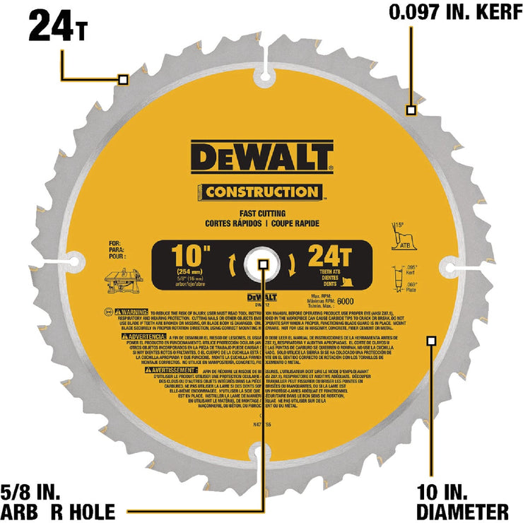 Image of DEWALT 10 In. 24-Tooth Circular Saw Blade