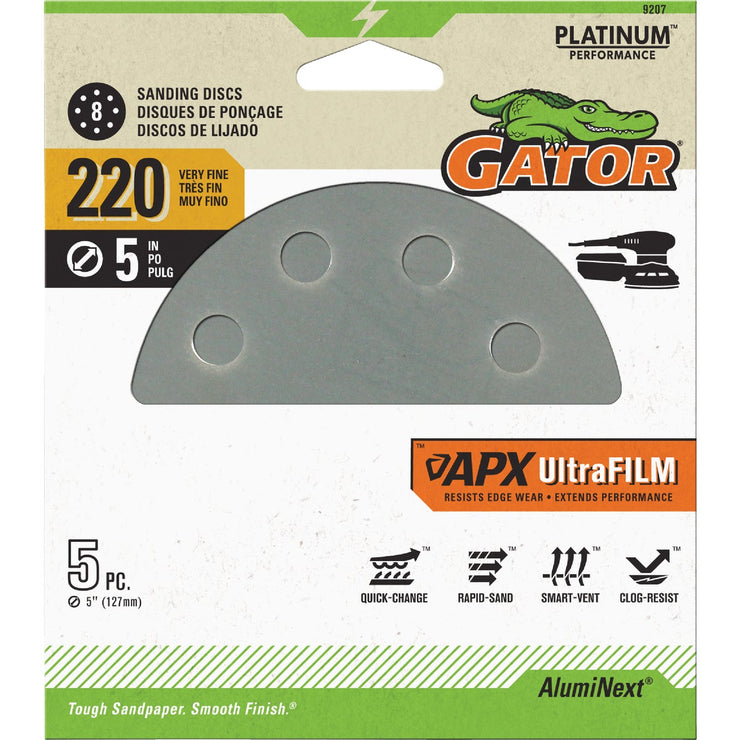 Image of Gator Blade 5 In. 220-Grit 8-Hole Pattern Vented Sanding Disc with Hook & Loop Backing (5-Pack)