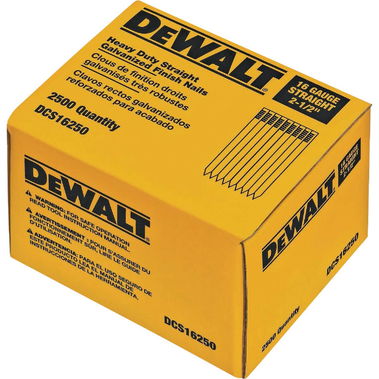 Image of DEWALT 2-1/2 In. 16-Gauge Galvanized Straight Finish Nails (2500 Ct.)