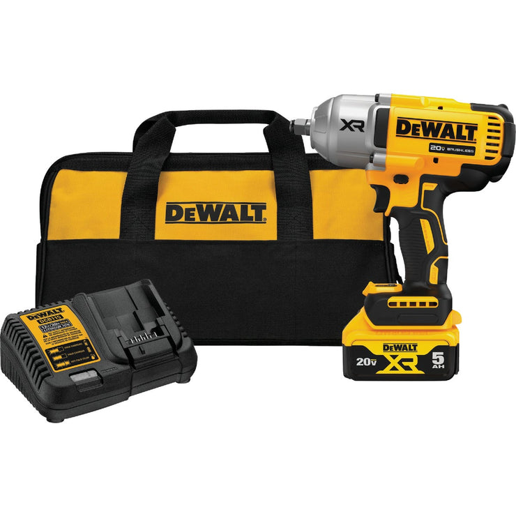 Image of DEWALT 20V MAX XR Brushless 1/2 In. High Torque Cordless Impact Wrench Kit with Hog Ring Anvil & 5.0 Ah Battery & Charger