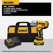 Image of DEWALT 20V MAX XR Brushless 1/2 In. High Torque Cordless Impact Wrench Kit with Hog Ring Anvil & 5.0 Ah Battery & Charger