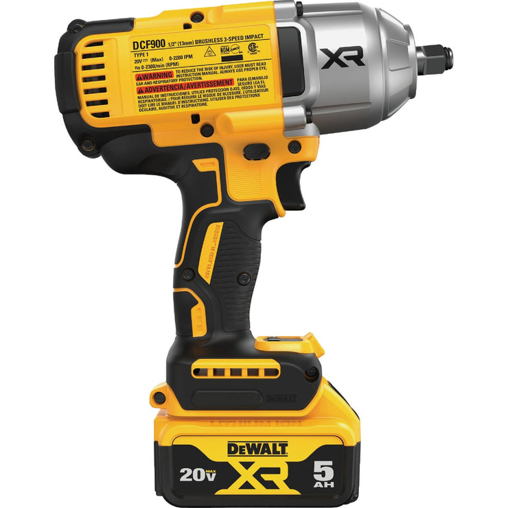 Image of DEWALT 20V MAX XR Brushless 1/2 In. High Torque Cordless Impact Wrench Kit with Hog Ring Anvil & 5.0 Ah Battery & Charger