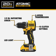Image of DEWALT ATOMIC 20V MAX Brushless 1/2 In. Compact Cordless Drill/Driver Kit with 2.0 Ah Battery & Charger