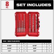 Image of Milwaukee 8-Piece SDS Plus M/2 2-Cutter Drill Bit Kit