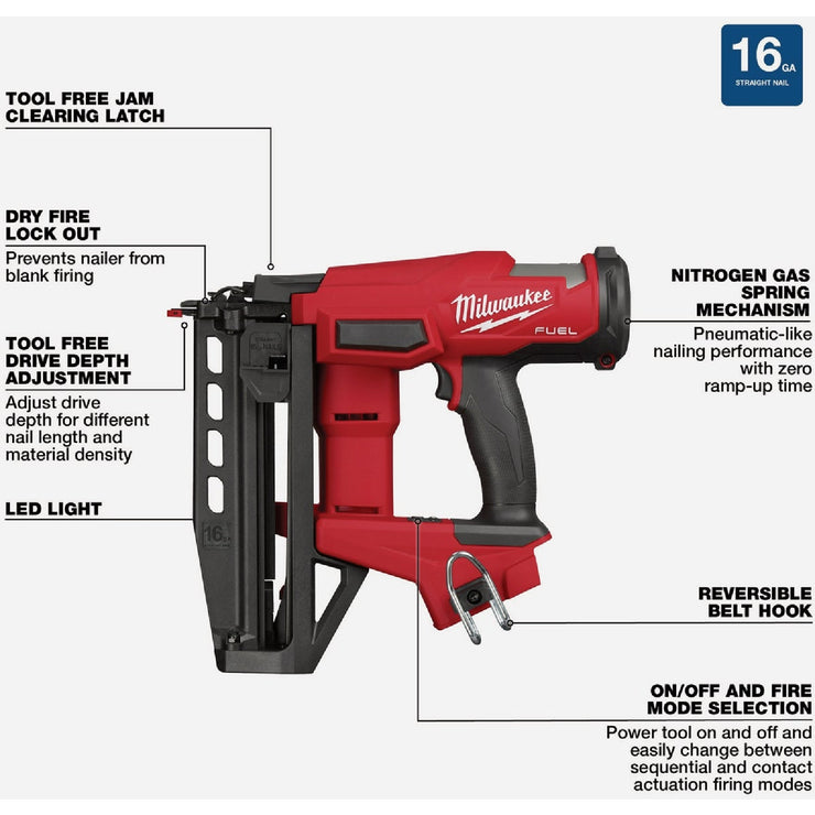 Image of Milwaukee M18 FUEL Brushless 16-Gauge Straight Cordless Finish Nailer (Tool Only)