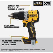Image of DEWALT 20V MAX XR Lithium-Ion Brushless 1/2 In. Compact Cordless Hammer Drill (Tool Only)
