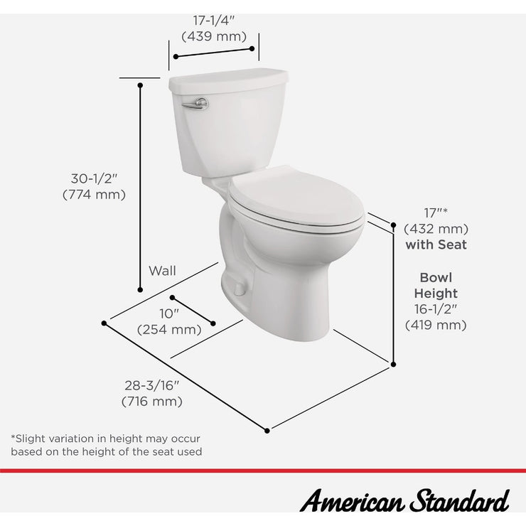 Image of American Standard Cadet 3 White Chair Height Elongated Bowl 10 In. Rough-In 1.28 GPF Toilet