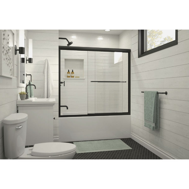 Image of Sterling Finesse 59-5/8 In. W x 55-3/4 In. H Matte Black Frameless Clear Glass Sliding Tub Door