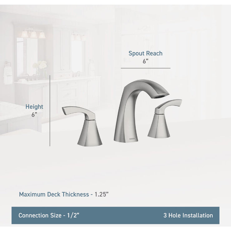 Image of Moen Lindor 2-Handle Lever Widespread Bathroom Faucet, Spot Resist Brushed Nickel
