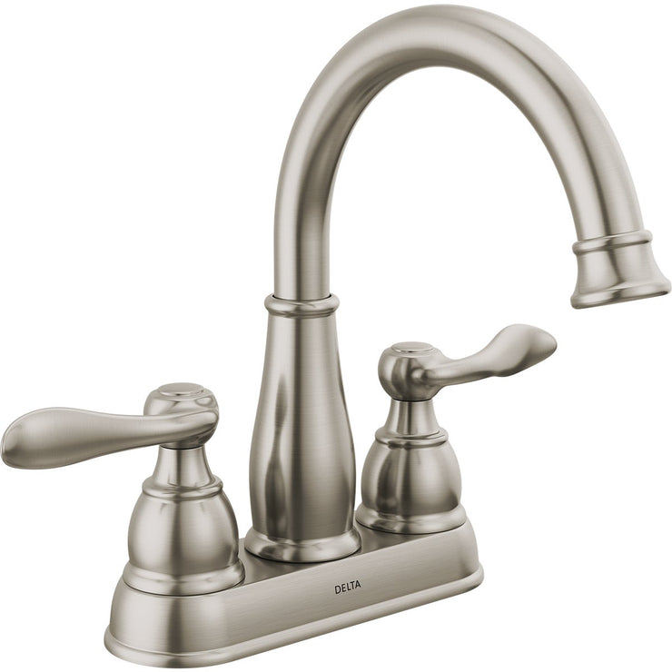 Image of Delta Windmere Brushed Nickel 2-Handle Lever 4 In. Centerset Bathroom Faucet and Push Pop-Up with Overflow