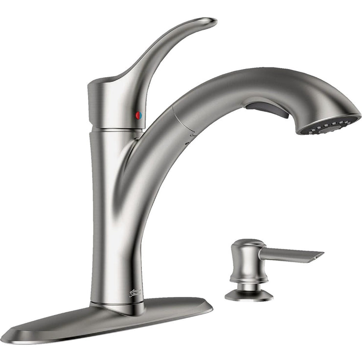 Image of American Standard Mesa 1-Handle Lever Pull-Down Kitchen Faucet with Soap Dispenser, Stainless Steel