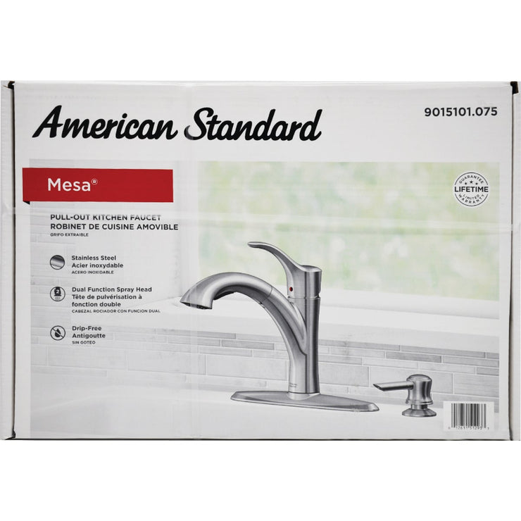 Image of American Standard Mesa 1-Handle Lever Pull-Down Kitchen Faucet with Soap Dispenser, Stainless Steel