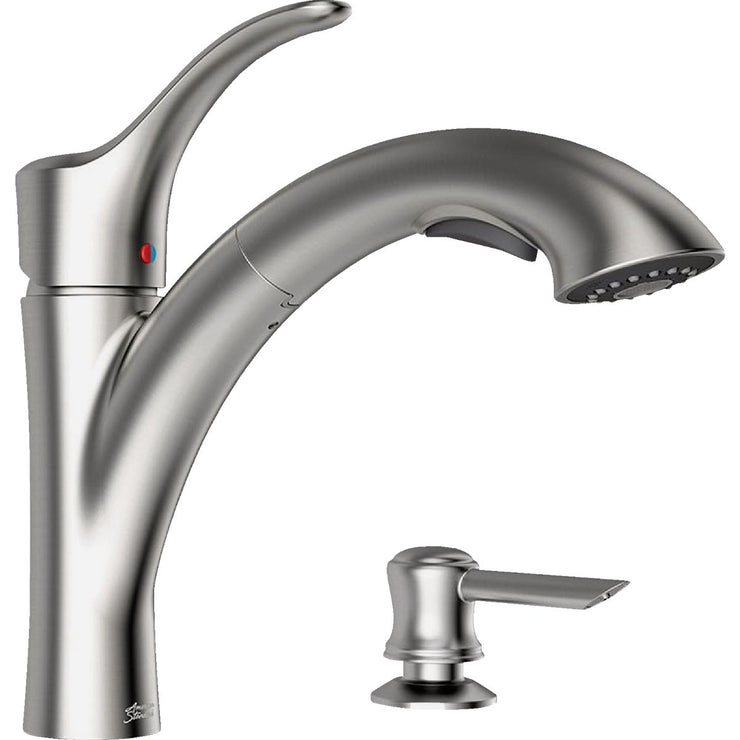 Image of American Standard Mesa 1-Handle Lever Pull-Down Kitchen Faucet with Soap Dispenser, Stainless Steel
