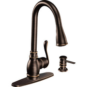 Image of Moen Anabelle 1-Handle Lever Pull-Down Kitchen Faucet with Soap Dispenser, Mediterranean Bronze