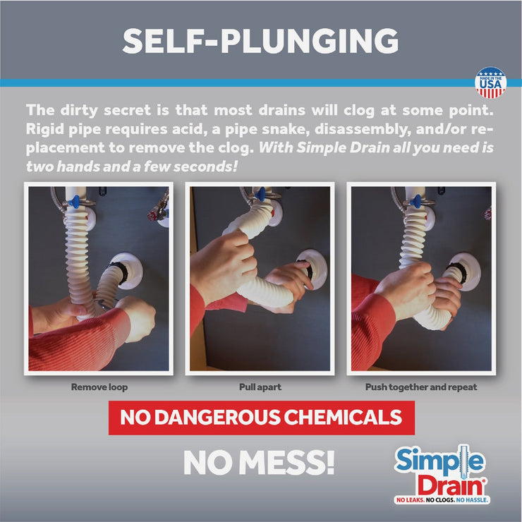 Image of Simple Drain Self-Plunging Sink Drain Universal Trap Repair Kit