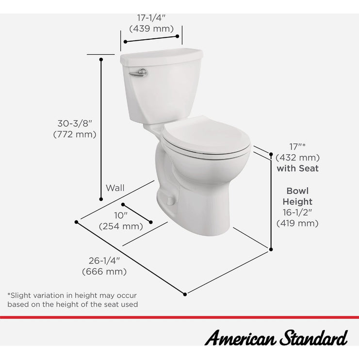 Image of American Standard Cadet 3 White Chair Height Round Bowl 10 In. Rough-In 1.28 GPF Toilet