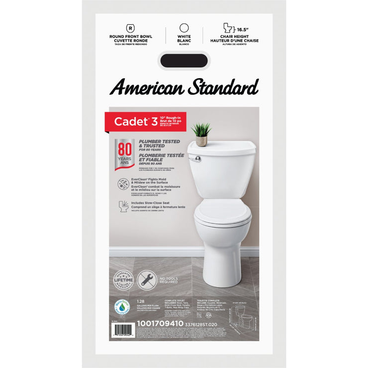 Image of American Standard Cadet 3 White Chair Height Round Bowl 10 In. Rough-In 1.28 GPF Toilet