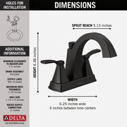 Image of Delta Flynn Matte Black 2-Handle Lever Centerset Bathroom Faucet with Pop-Up