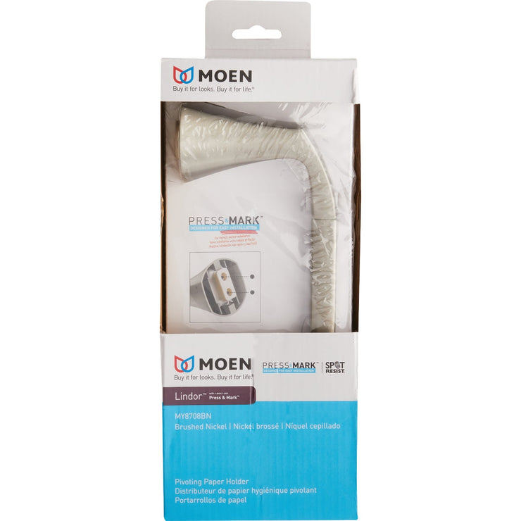 Image of Moen Lindor Wall Mount Pivoting Toilet Paper Holder, Spot Resist Brushed Nickel