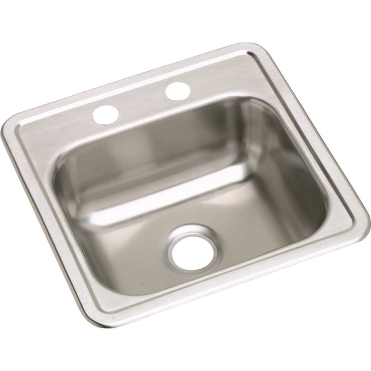 Image of Elkay Dayton 15 In. x 15 In. x 5-3/16 In. 2-Hole Single Bowl Drop-In Bar Sink with 2 In. Drain Opening, Stainless Steel