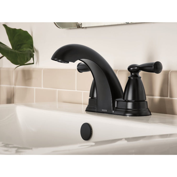 Image of Moen Banbury 2-Handle Lever Low Arc Centerset Bathroom Faucet, Matte Black