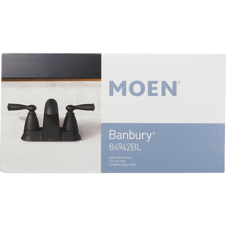 Image of Moen Banbury 2-Handle Lever Low Arc Centerset Bathroom Faucet, Matte Black