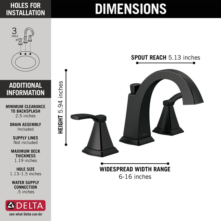 Image of Delta Flynn 2-Handle Widespread Bathroom Faucet, Matte Black